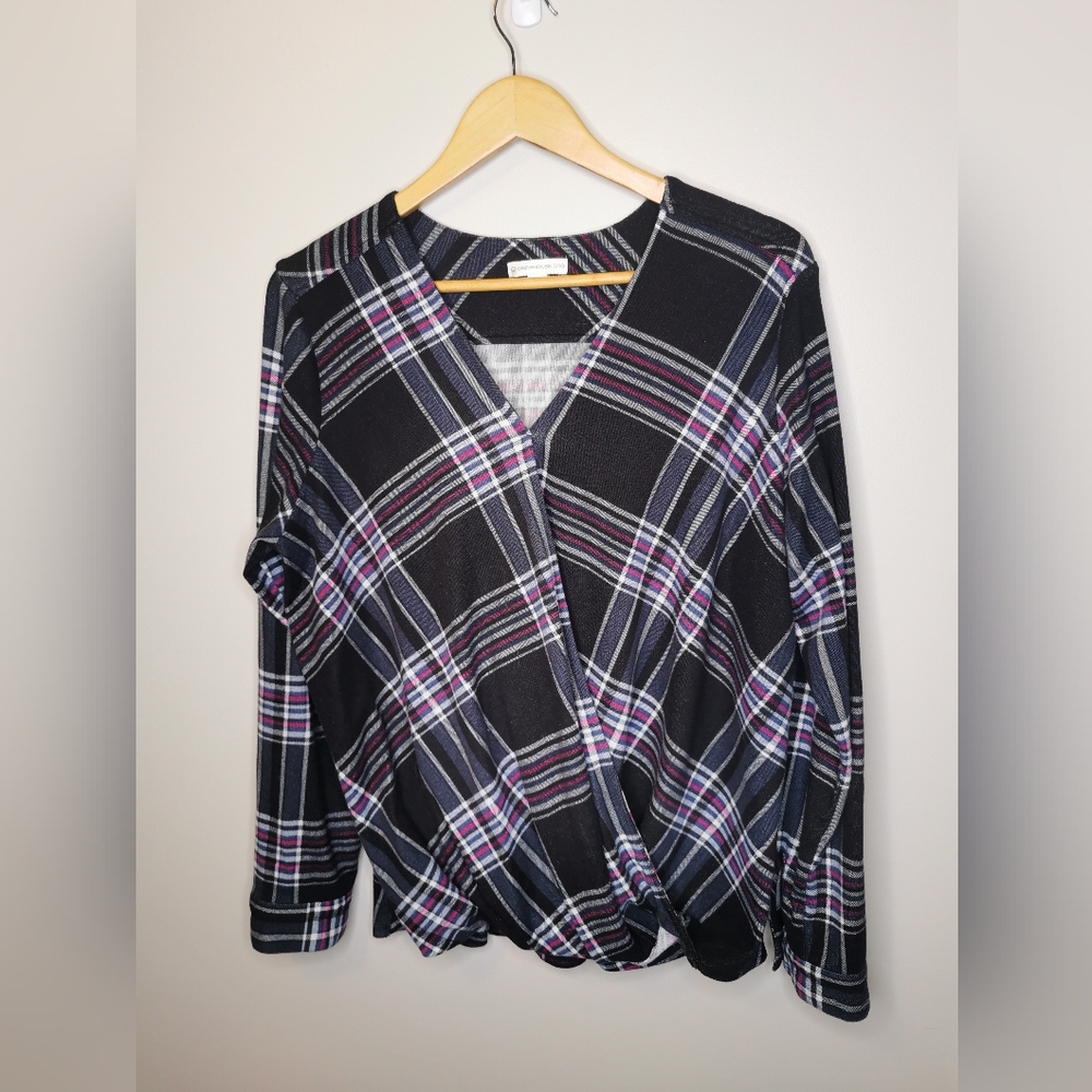 Warehouse One Gathered Front Plaid Top Size XL